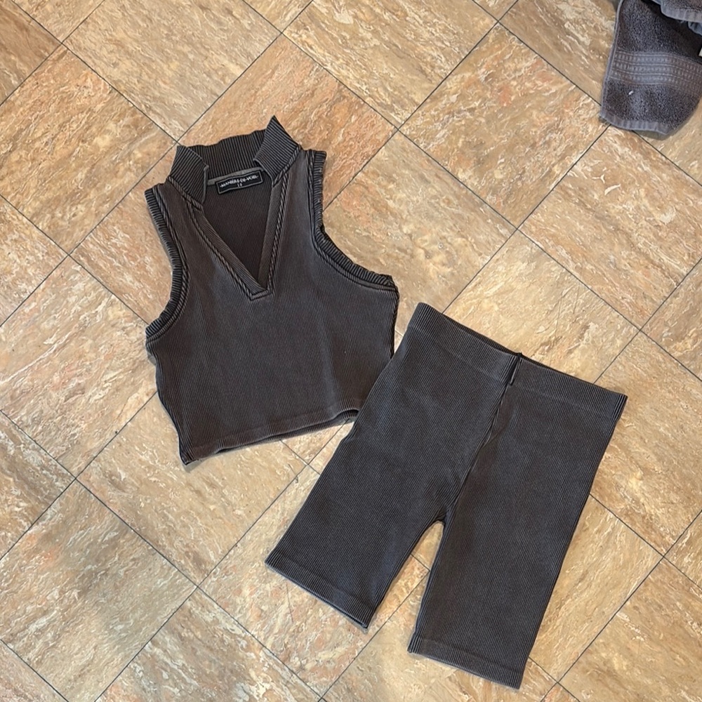 Dark Grey Sleeveless Top and Shorts Set